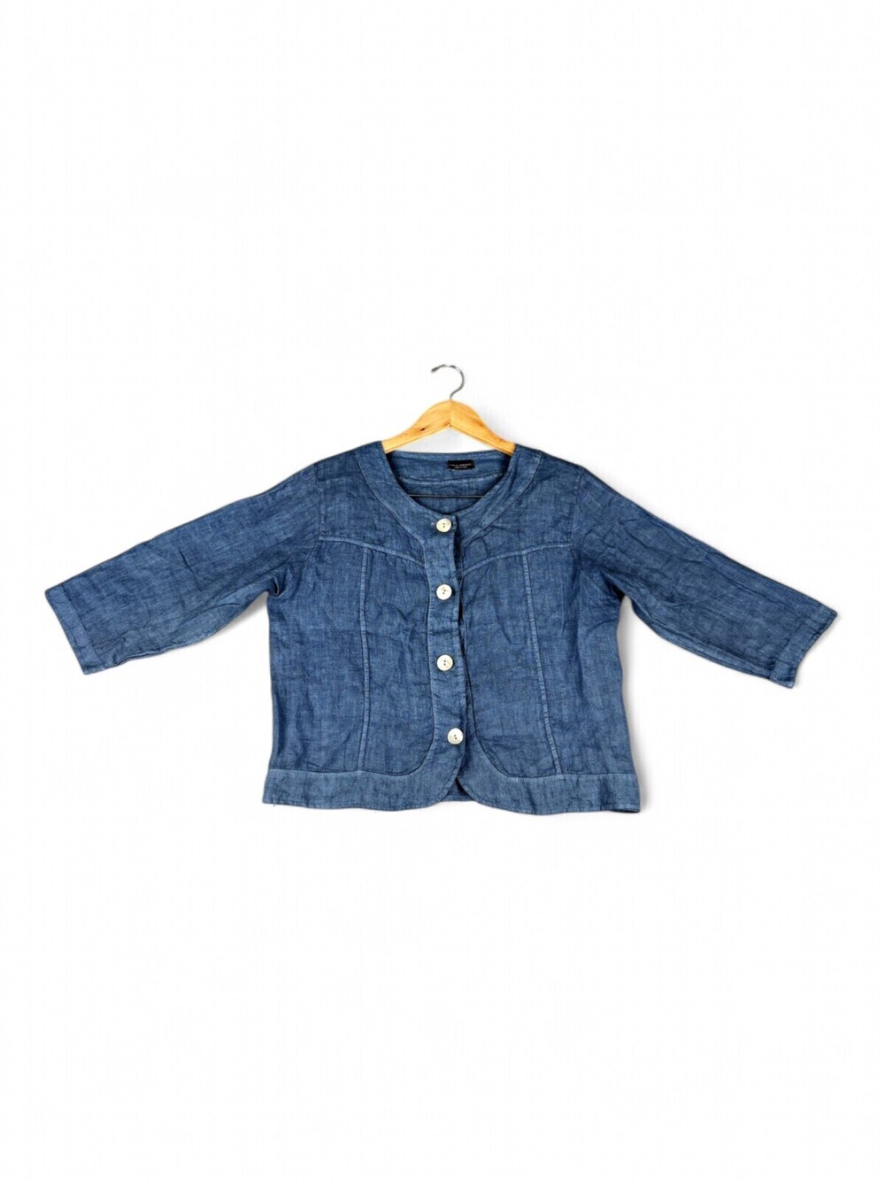 Luca Vanucci Blue Linen-Style Button-Down Top M